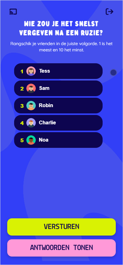 De spelpagina van RankingTheFriends